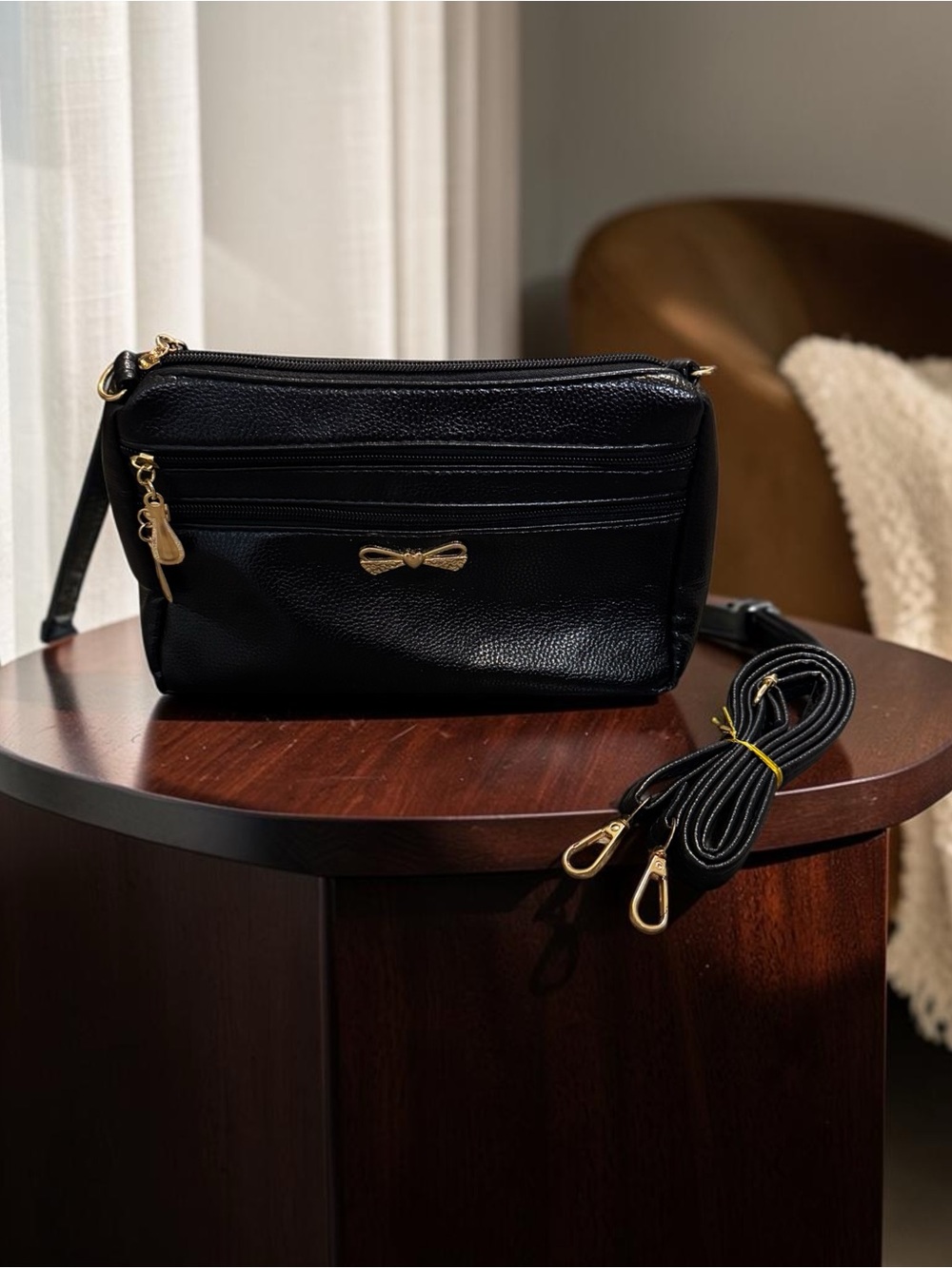 Boutique Compact Black Multi Pocket Crossbody Bag NWOT